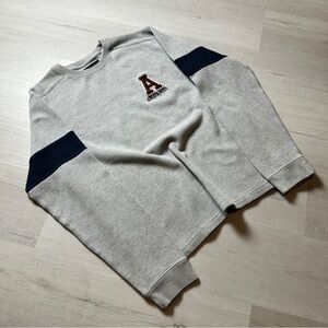 Abercrombie & Fitch Gray Crewneck Sweater with Navy Accents Cotton Mens Size XL
